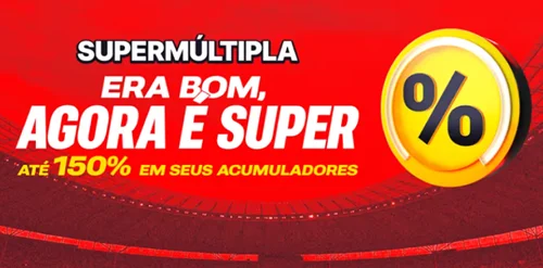 SuperMúltipla da Superbet com até 150% em acumuladores e uma moeda com símbolo de porcentagem.