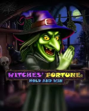Capa do caça-níquel Witches’ Fortune com uma bruxa de chapéu roxo.