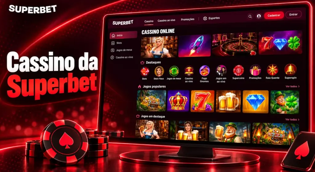 Superbet Casino com categorias de jogos, destaques e mesas ao vivo na tela do computador