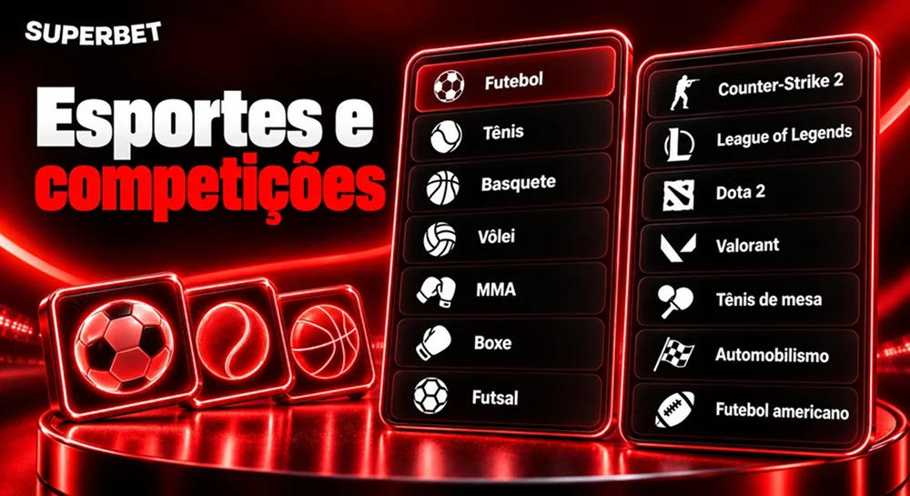 Esportes da Superbet, com futebol, tênis, basquete, vôlei, MMA e outras competições