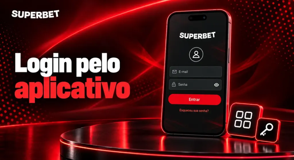 Tela de login Superbet no aplicativo, com e-mail, senha e opção de recuperar o acesso