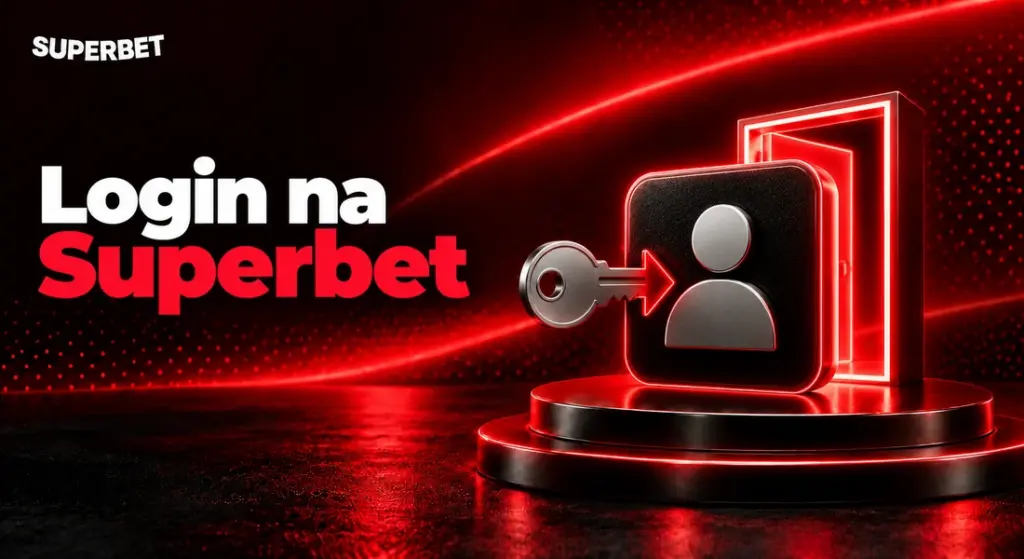Ilustração do login na Superbet com perfil de usuário, chave e porta aberta