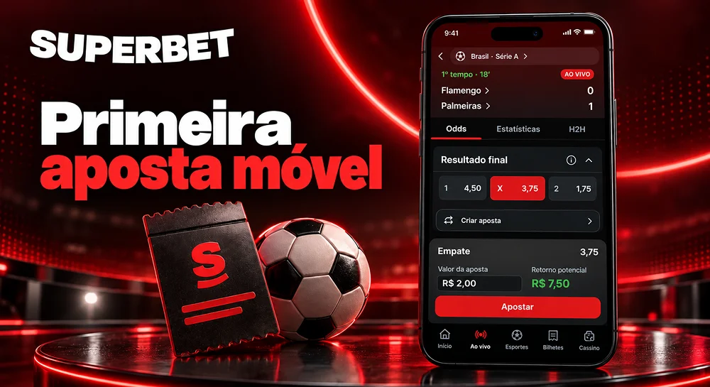 Bilhete no aplicativo da Superbet com aposta em Flamengo x Palmeiras e valores em reais
